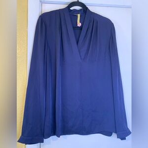 Kobi Halperin Blouse navy blue size Large long sleeve length 27.5”